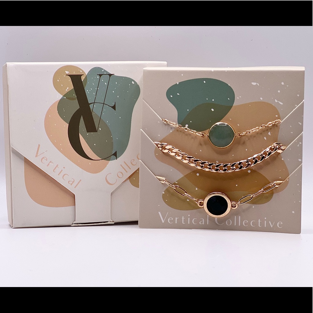 Gold, Teal, Black Layering Bracelet Set